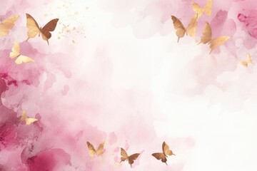 Fototapeta na wymiar Pink butterflies watercolor background backgrounds outdoors nature.