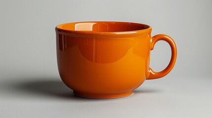 Orange ceramic cup in various solid colors (red, yellow, and orange) against contrasting backgroun