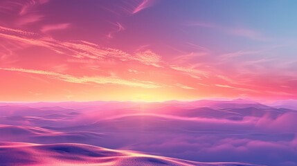 b'Desert Mirage Sunset Pink Purple Sky Pink Sand Dunes Landscape' - obrazy, fototapety, plakaty