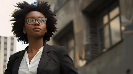 Portrait, business black woman wearing a suit, african manager