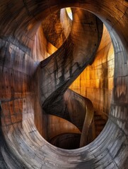 Abstract wooden spiral creating an illusion of depth.