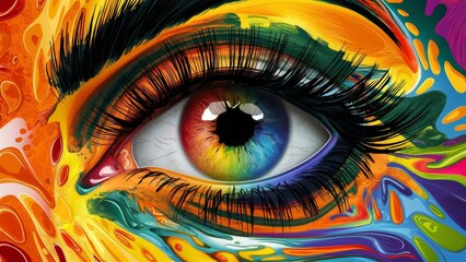 Multicolored artistic eye with spectrum iris and abstract patterns - represents creativity, visual perception, artistic inspiration - Art, Design