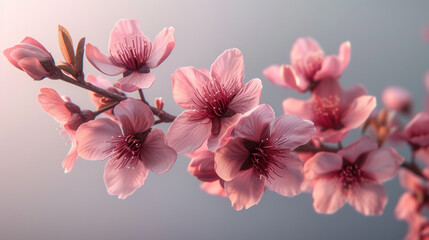 Delicate cherry blossom branch isolated against a transparent background, embodying serenity.