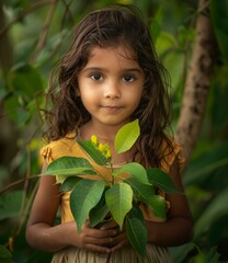 b'Little girl holding a plant'