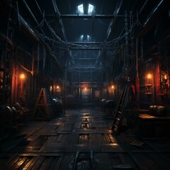 b'The dark and mysterious interior of a steampunk ship'