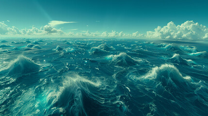 Fototapeta na wymiar The ocean is full of waves and the sky is blue