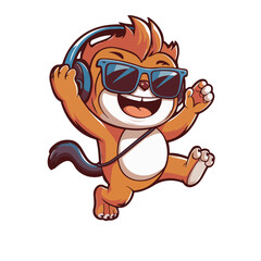 Cute Funny Monkey Cartoon Characters Wearing Glasses and Headset Isolated Vector Illustration (EPS 10)