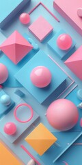 b'Pink and blue pastel color 3D geometric shapes composition'