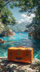 suitcase on a tropical beach, symbolizing travel and adventure