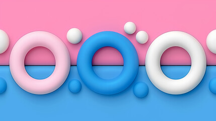 A blue and white circle is surrounded by pink circles