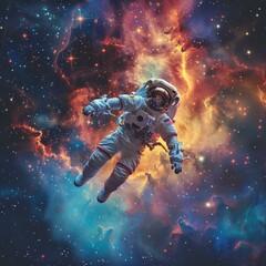 Fototapeta na wymiar b'Astronaut in spacesuit floating in the vastness of space'