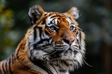 b'A portrait of a tiger staring off into the distance'