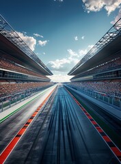 Fototapeta premium A Formula One race track with a crowd of spectators in the stands