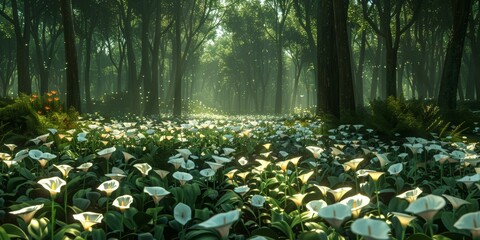 Calla lilies in the forest - obrazy, fototapety, plakaty