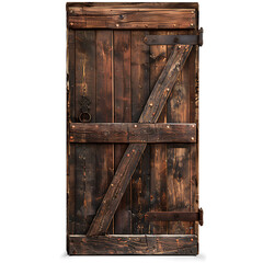 Rustic wooden door, isolated on white background, generative AI
