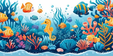 b'Underwater scene with various kinds of fish and sea plants'