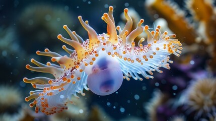 b'Underwater anemone with orange tentacles' - obrazy, fototapety, plakaty