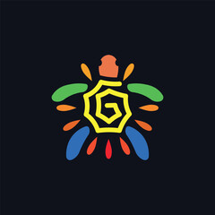 Colorful sun turtle line art logo cheerful design