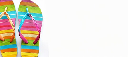 Summer vibes  playful flip flops on white background, evoking casual and carefree beach imagery