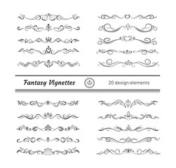 Fototapeta premium Hand drawn text dividers or vignettes. Elegant borders, separators, page frame elements. Editable