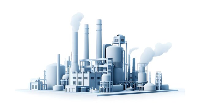 recommend clip art: Stylized 3D Industrial Factory Icon Contrasting Sharp Against White Background