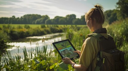 Field Researcher Conducting Environmental Audit in a Restored Wetland