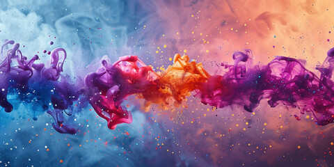Vibrant Colorful Paint Splashes on Blue, Orange, and Red Abstract Background for Design Inspiration and Creativity