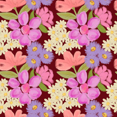 Seamless flower garden kawaii ditsy print with cute spring botany in liberty arrangement. Pretty botanical design hand drawn flowers watercolor style