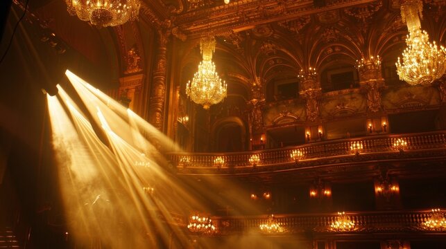 Soft spotlights cast an otherworldly glow on the ornate decor giving a glimpse into the secret world of the Phantom and his infamous opera house. .