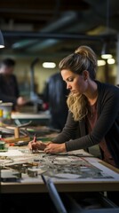 Fototapeta premium b'Female Engineer Working on Blueprint'