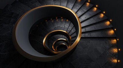 3D spiral staircase in black with gold railings