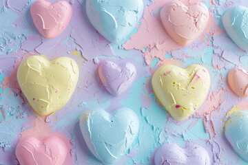 Vibrant Pastel Hearts on Pink, Blue, and Yellow Background, Beautiful Love Concept Wallpaper Background Illustration