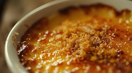 Fotobehang Crispy sugar topping on a freshly baked creme brulee © AI Farm