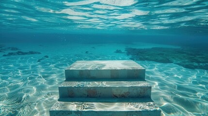 Submerged podium in a clear blue ocean - obrazy, fototapety, plakaty