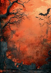 b'Black bats flying in front of a full moon on Halloween night' - obrazy, fototapety, plakaty