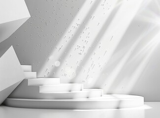 b'3D rendering of a white podium with a spotlight on it'