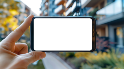 Hand Holding Smartphone with Blank Screen , advertisement and promotion, Empty, Template, Transparent, cut out