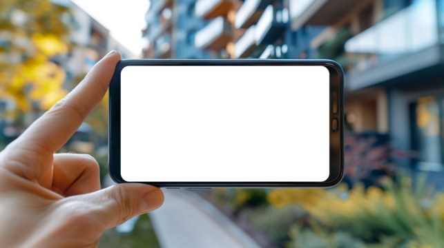 Hand Holding Smartphone with Blank Screen , advertisement and promotion, Empty, Template, Transparent, cut out