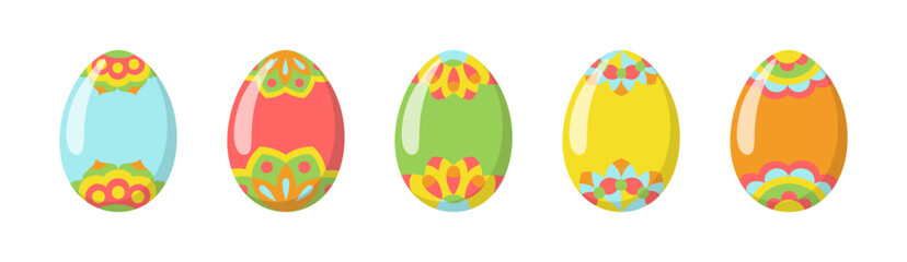 Vector Easter Eggs with floral ornaments. Cartoon eggs with hightligts