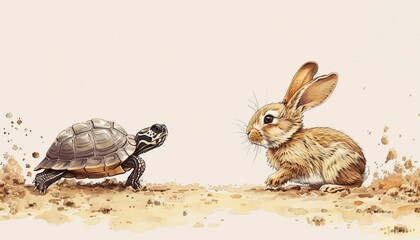 Fun clipart of a turtle slowly winning a race against a rabbit suitable for motivational posters in classrooms