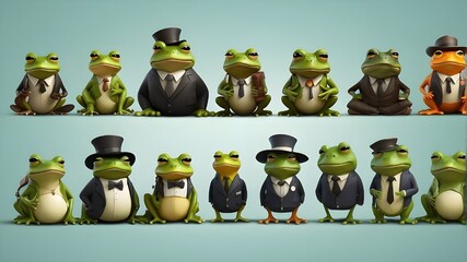 group of people Character animals for your business, such as green frogs, and many more - obrazy, fototapety, plakaty