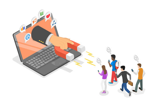 3D Isometric Flat  Illustration of Digital Marketing, Lead Generation, Conversion Rates Strategy