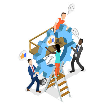 3D Isometric Flat  Illustration of Business Integration, Development Process or Project Implementation
