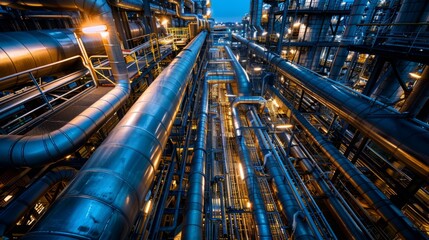 Obraz premium b'A maze of pipes and catwalks in an industrial setting'