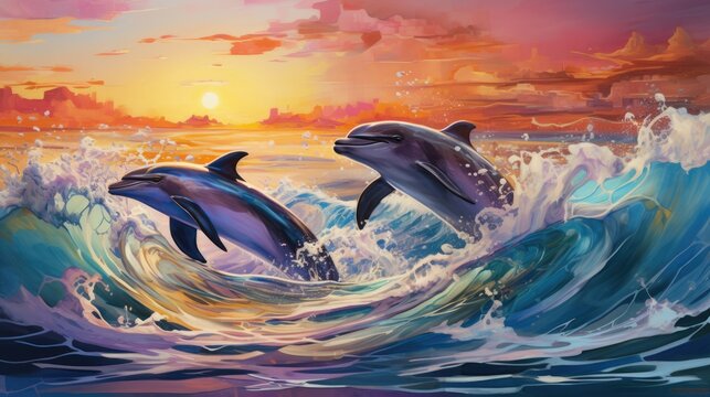 a image Dolphins swimming in the open ocean, AI Generative