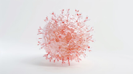A pink and white virus is shown in a close up