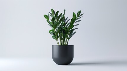 Zamioculcas zamiifolia or ZZ plat, zuzu plant, interior decor potted plant isolated on white background.