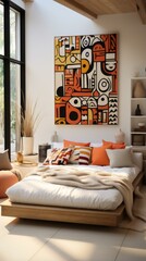 b'bed pillows painting interior design cushions'