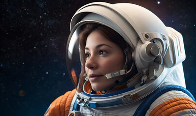 Woman astronaut, Girl in an astronaut costume, on a space warrior