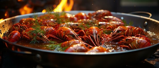 b'A delicious plate of crayfish with friends and family' - obrazy, fototapety, plakaty